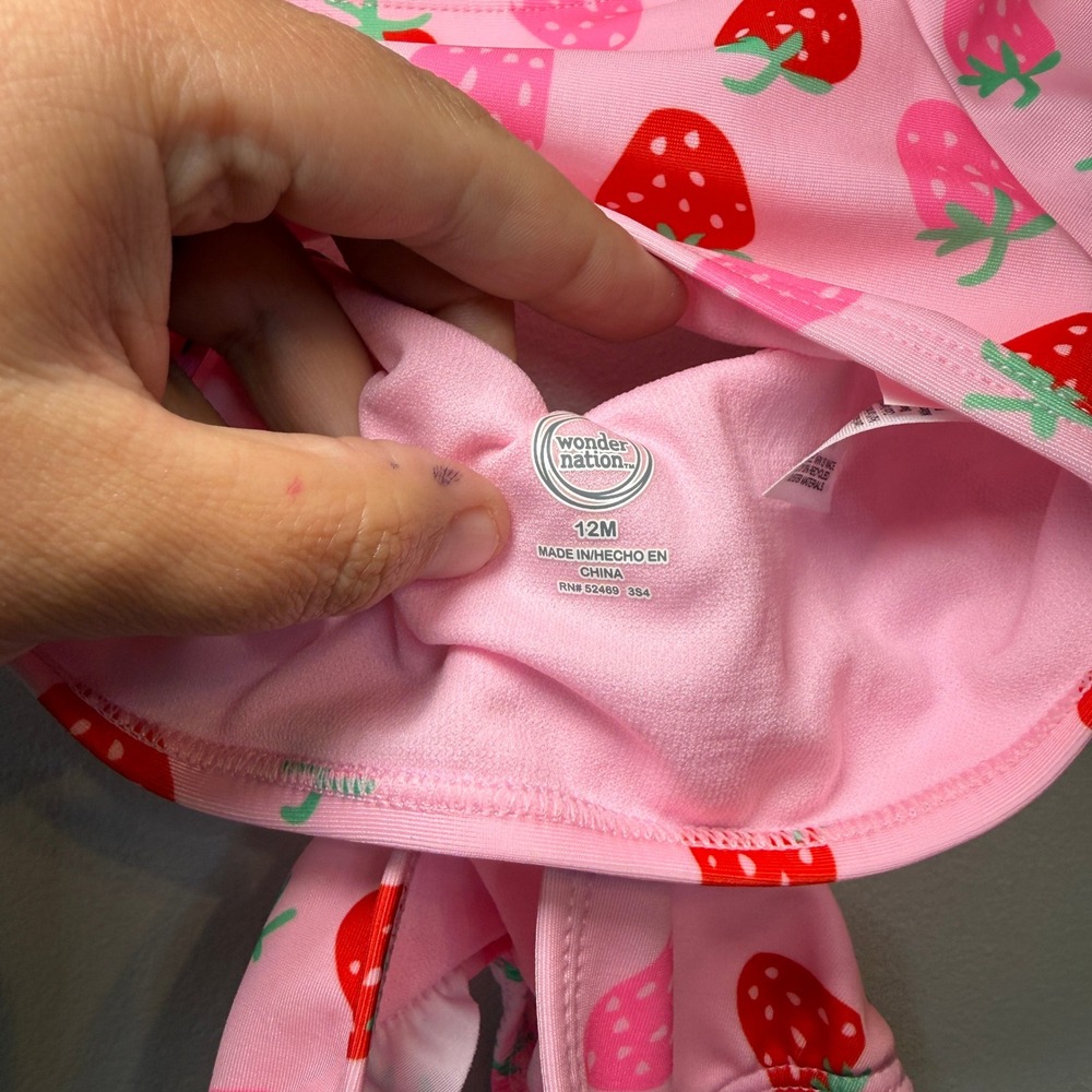 Wonder Nation Baby Girls Pink Strawberry Print Bikini Swimsuit Set 12M NWT - Picture 2 of 4